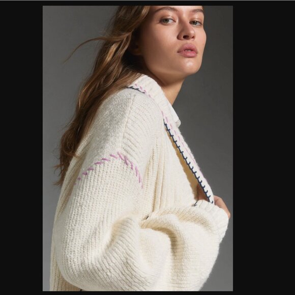 Anthropologie Collared Whipstitch Open Cardigan Sweater, 2X, NWT - Picture 4 of 12